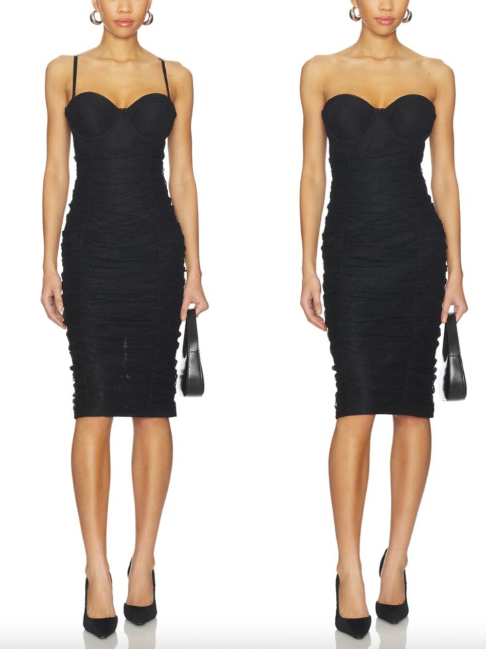 $695 NWT L'Agence Black Senna Lace Bustier Ruched Midi Dress size XS - Picture 1 of 10